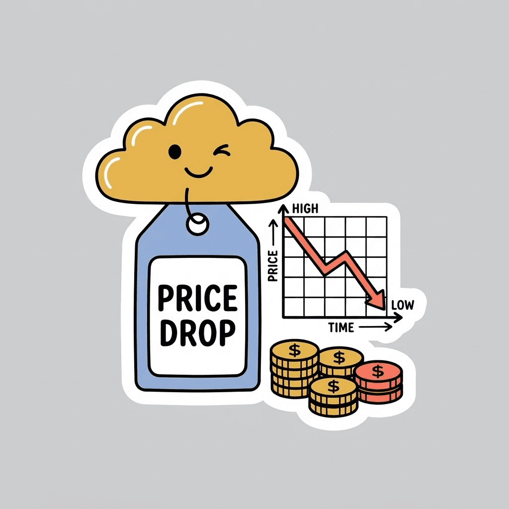 Illustration of cloud cost decreasing on a chart