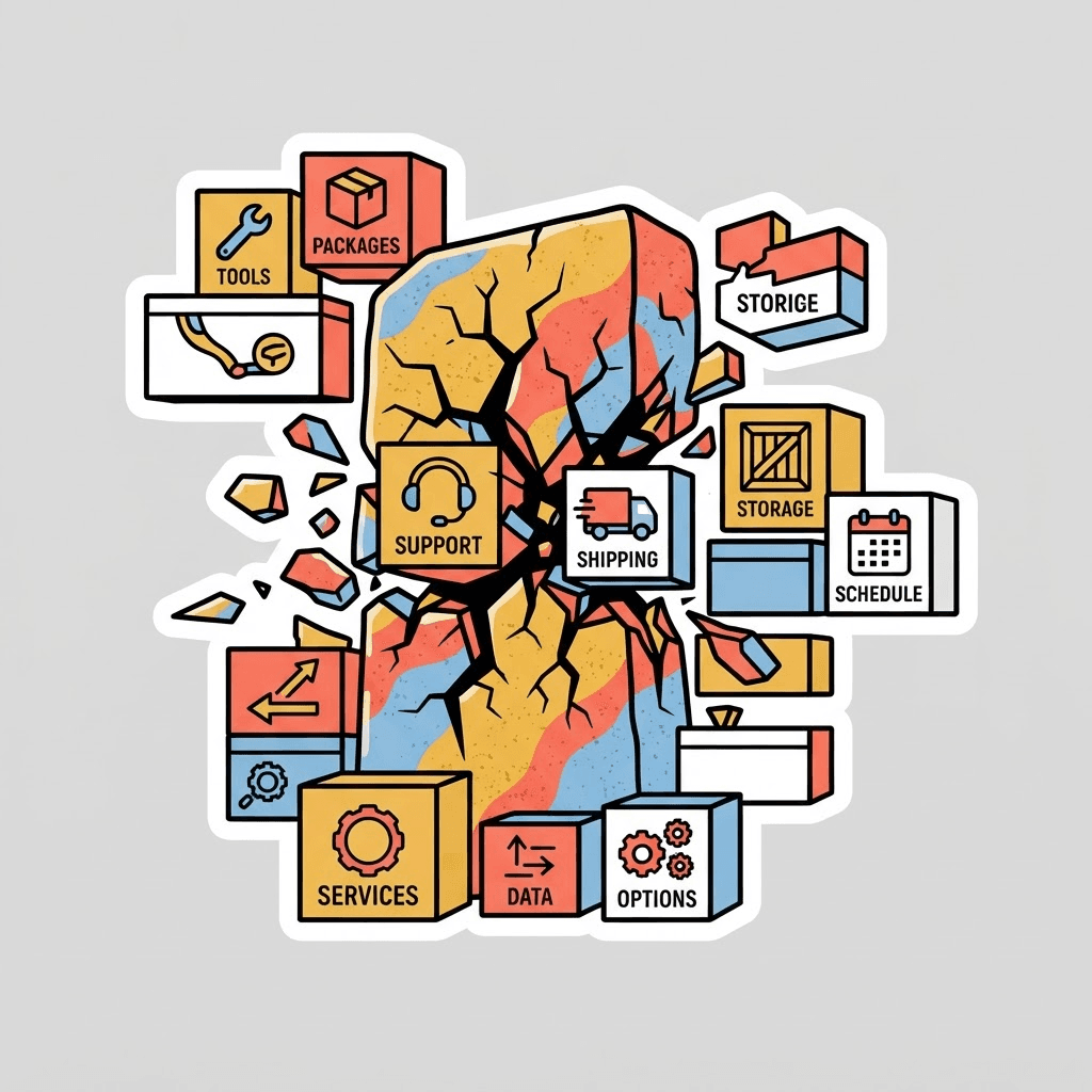 Illustration of a monolith splitting into services